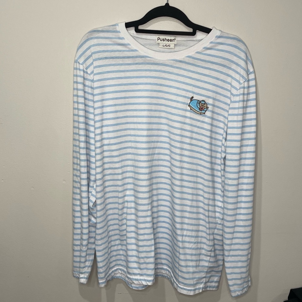 Sailor Pusheen Long Sleeve White and Blue Stripes sz L